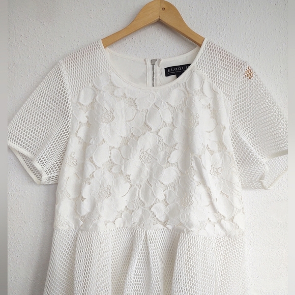 Eloquii White Mesh and Lace Dress Midi Exposed Back Zipper Size 18 - Picture 7 of 12